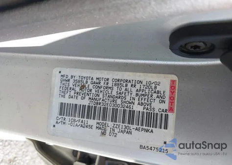 2003 Toyota Corolla Le из США, поврежденный, VIN JTDBR32E030032461